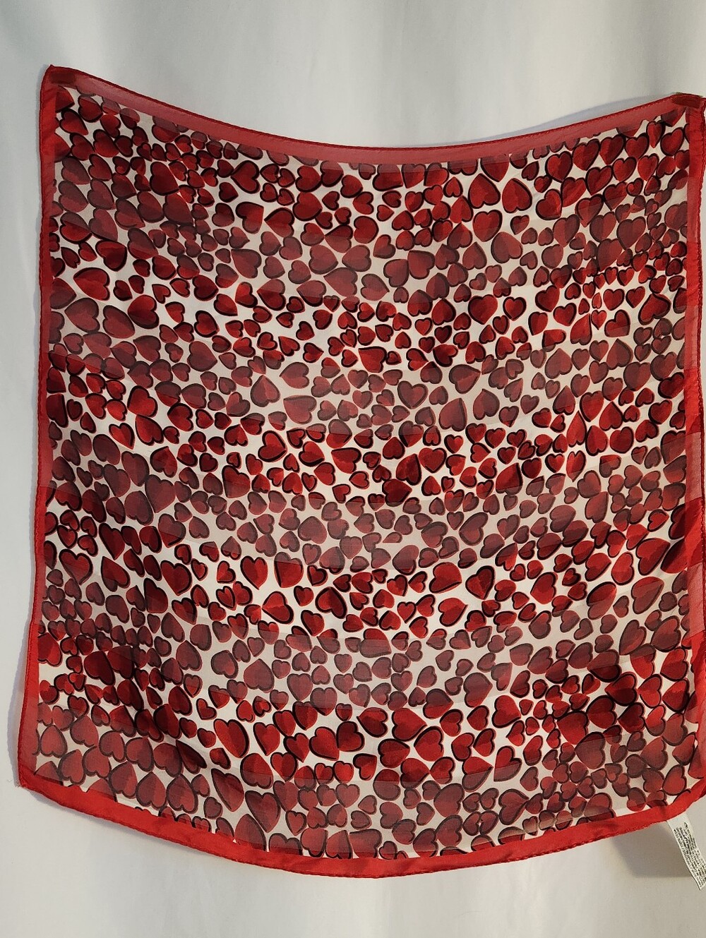 Red Heart Print Sheer Fashion Scarf SILK